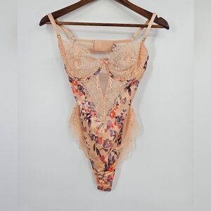 Victoria's Secret Peach and Purple Floral Lace Bodysuit